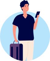 Man holding a phone and a bag